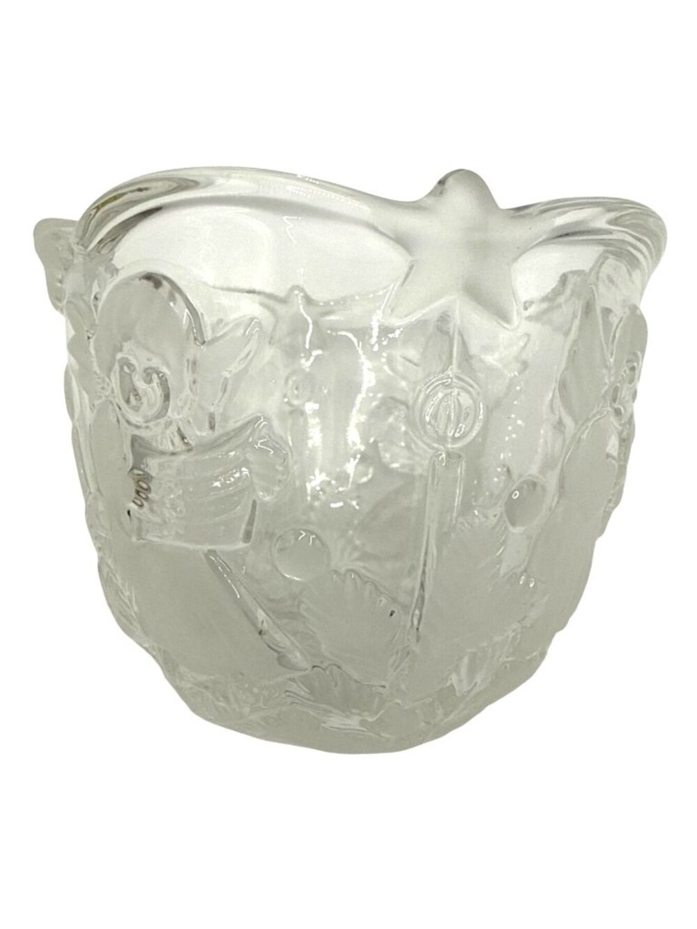 Mikasa Holiday Lights 3" Crystal Candle Holder Frosted Angels Christmas Decor - Picture 2 of 6